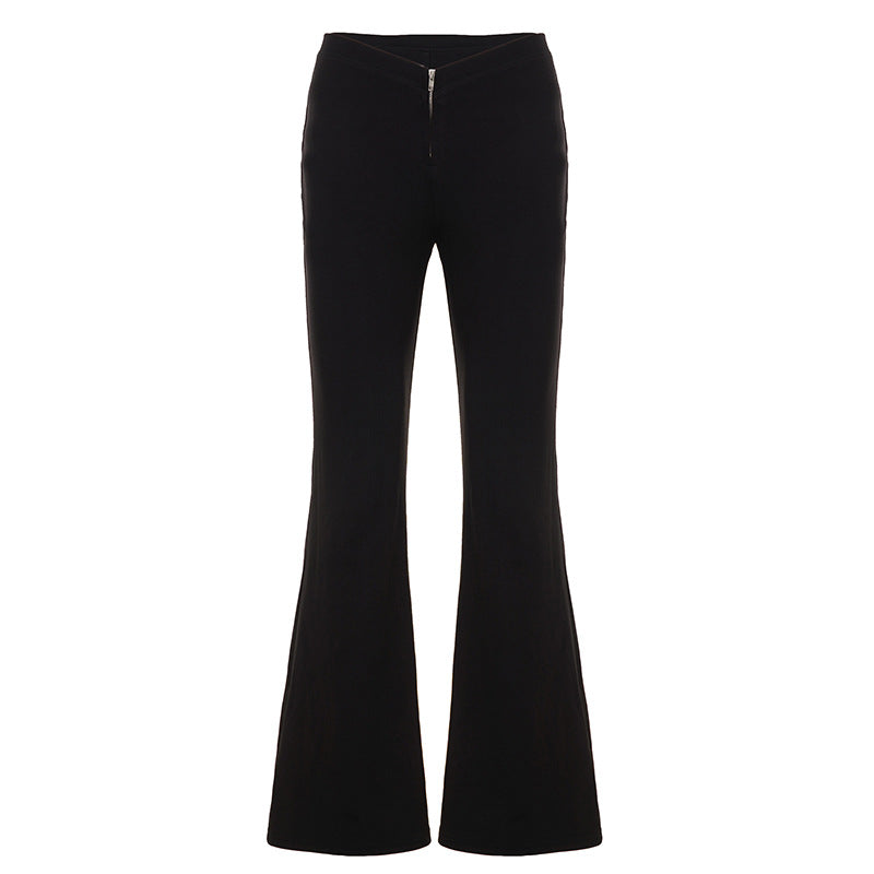 Unique V-Neck Low-Waist Bodycon Flared Leggings Elastic Slim Fit Sexy Yoga Casual Pants