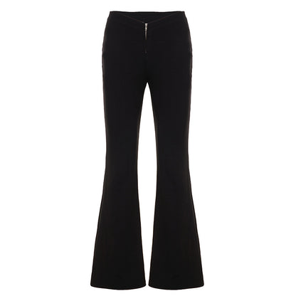 Unique V-Neck Low-Waist Bodycon Flared Leggings Elastic Slim Fit Sexy Yoga Casual Pants