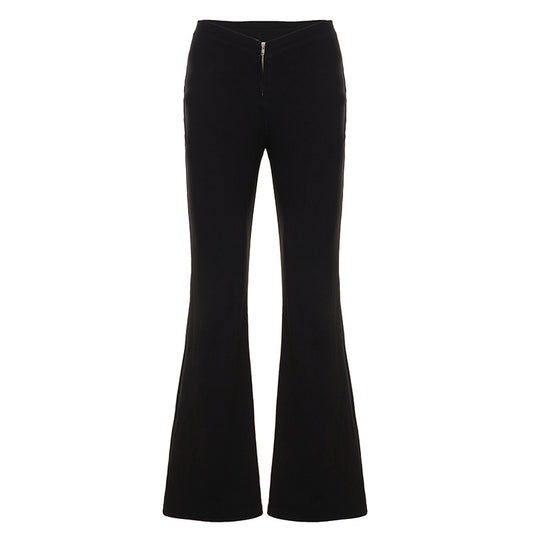 Unique V-Neck Low-Waist Bodycon Flared Leggings Elastic Slim Fit Sexy Yoga Casual Pants