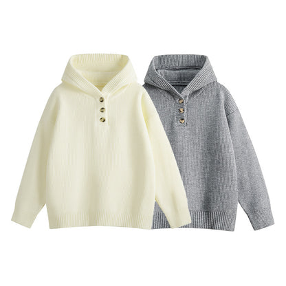 Casual Vintage  Hooded Half-Button Knit Sweater