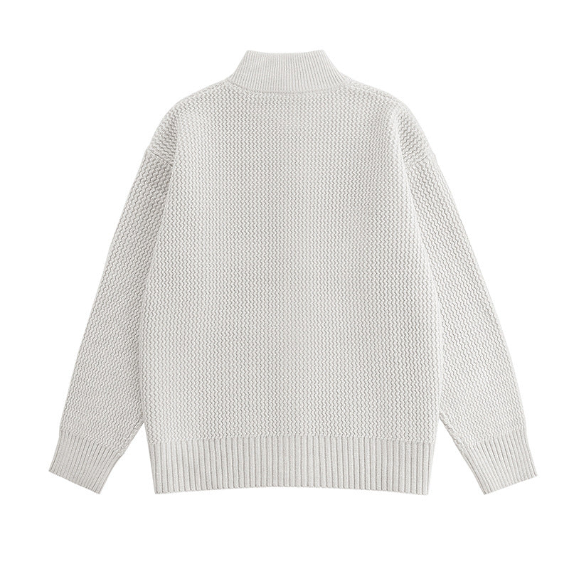 Minimalist High-End Loose Casual Double-Zip Stand-Up Collar Knit Cardigan