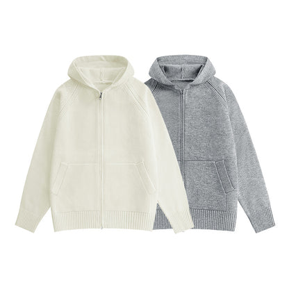 Cardigan for Men with Hood and Zipper Solid Color High-End Look Long Sleeve