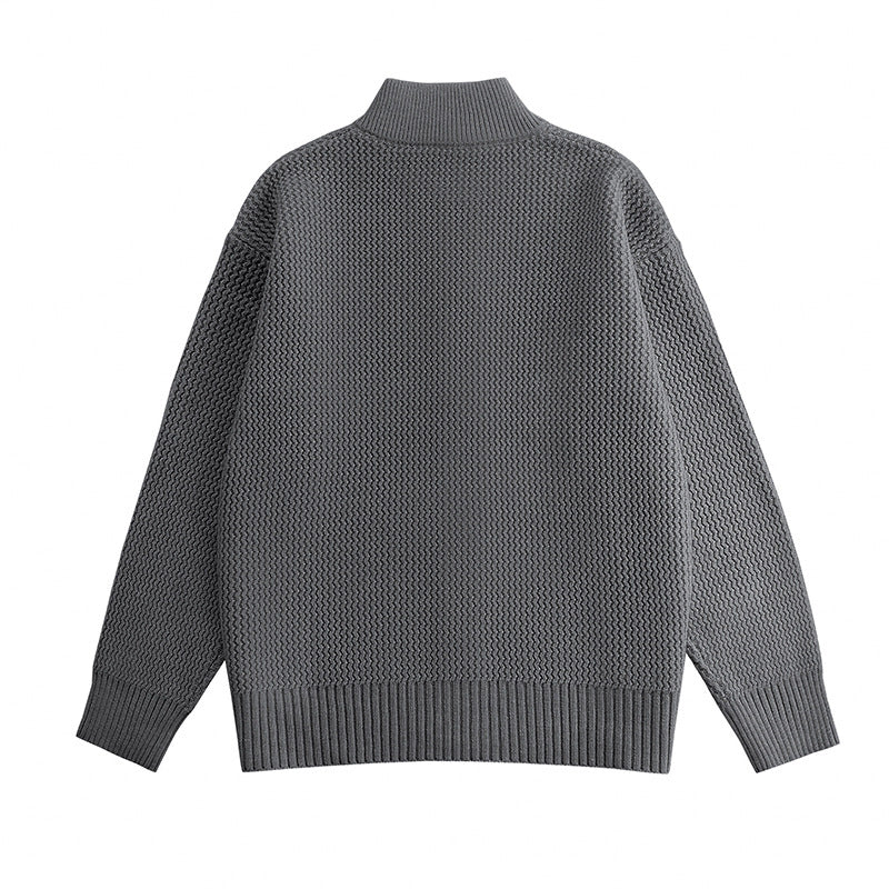 Minimalist High-End Loose Casual Double-Zip Stand-Up Collar Knit Cardigan